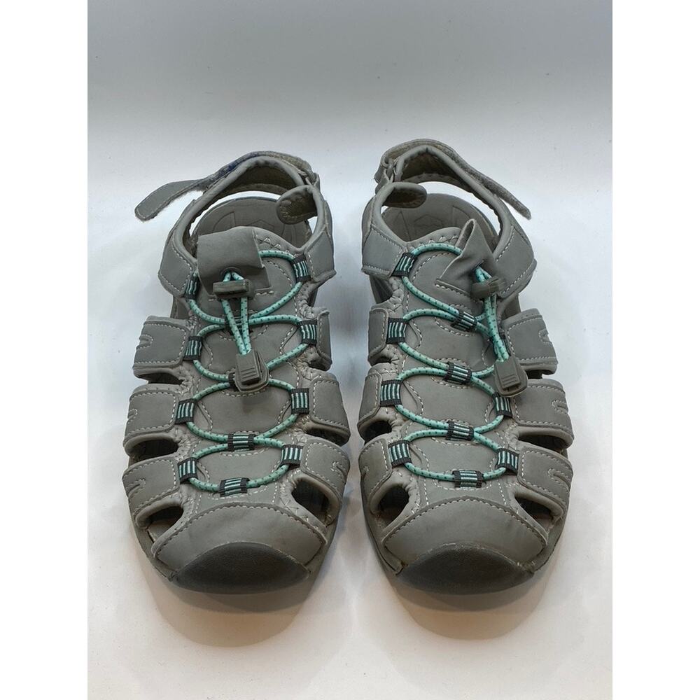 KHOMBU Women's Gray-Teal Ashley Cutout Bungee Lace-Up Heel-Strap Sandals SZ 9